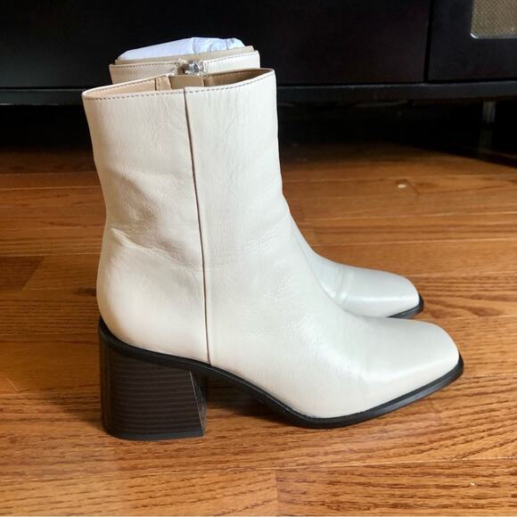 SAM EDELMAN WINNIE Ivory Leather Block Heel Bootie Women’s Size 8 - Picture 5 of 16